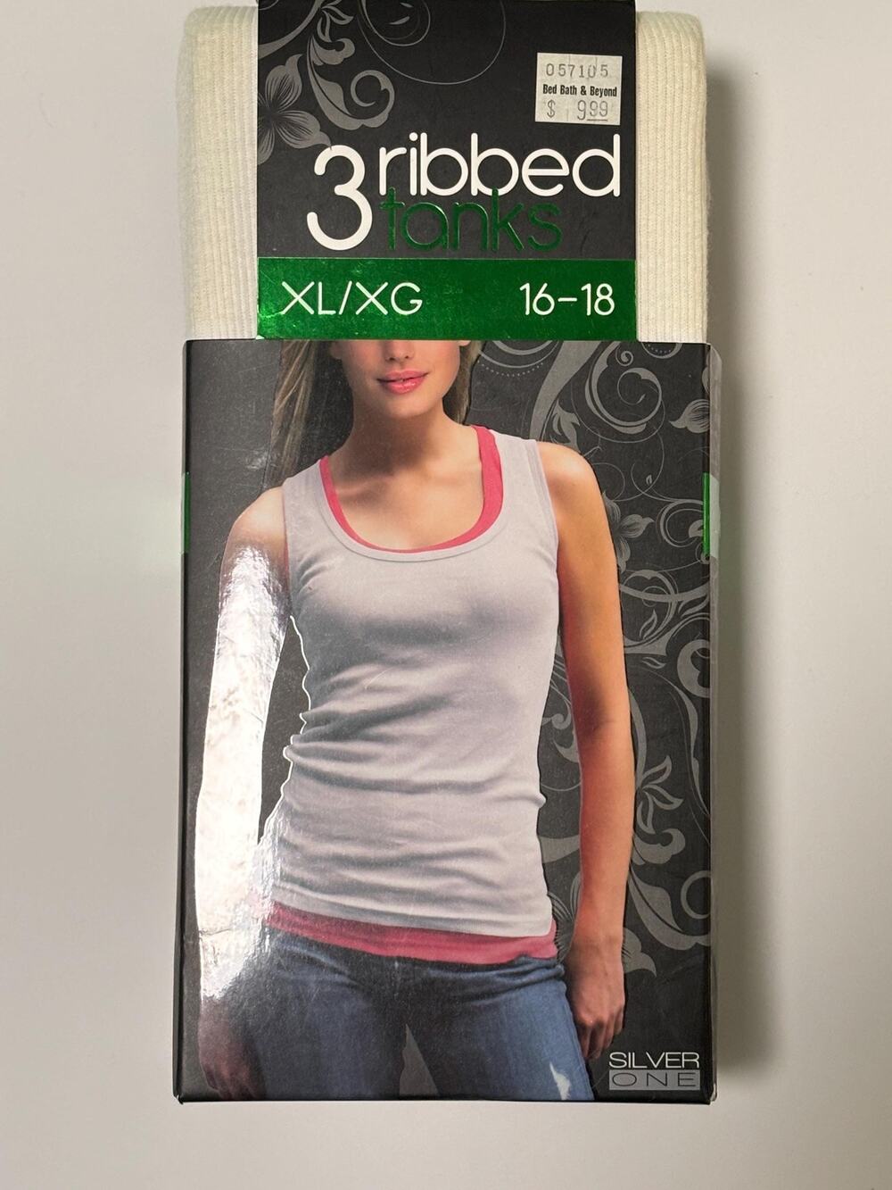 Silver One Set of 3 Ribbed Tanks XL 16-18 White Grey Black NWT